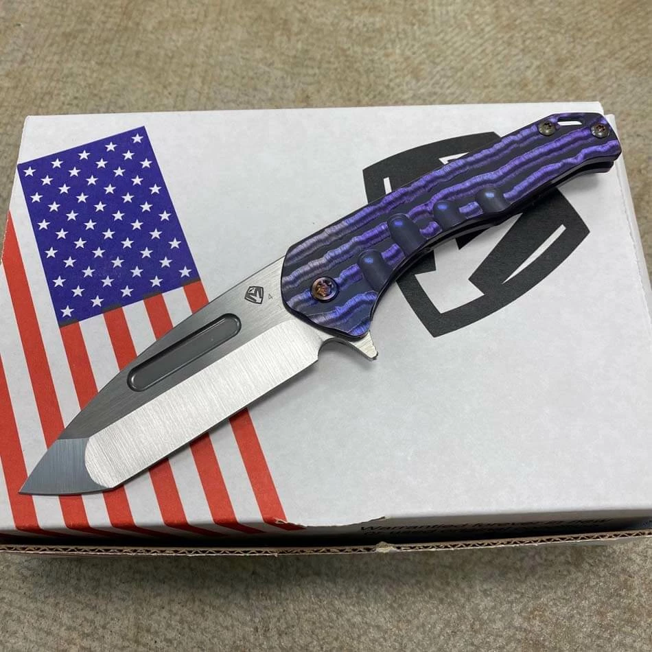 Medford Praetorian Slim Flipper 3.25" S35VN SATIN Drop Point Blade Violet Bark Handles Knife 301-037 - Image 2