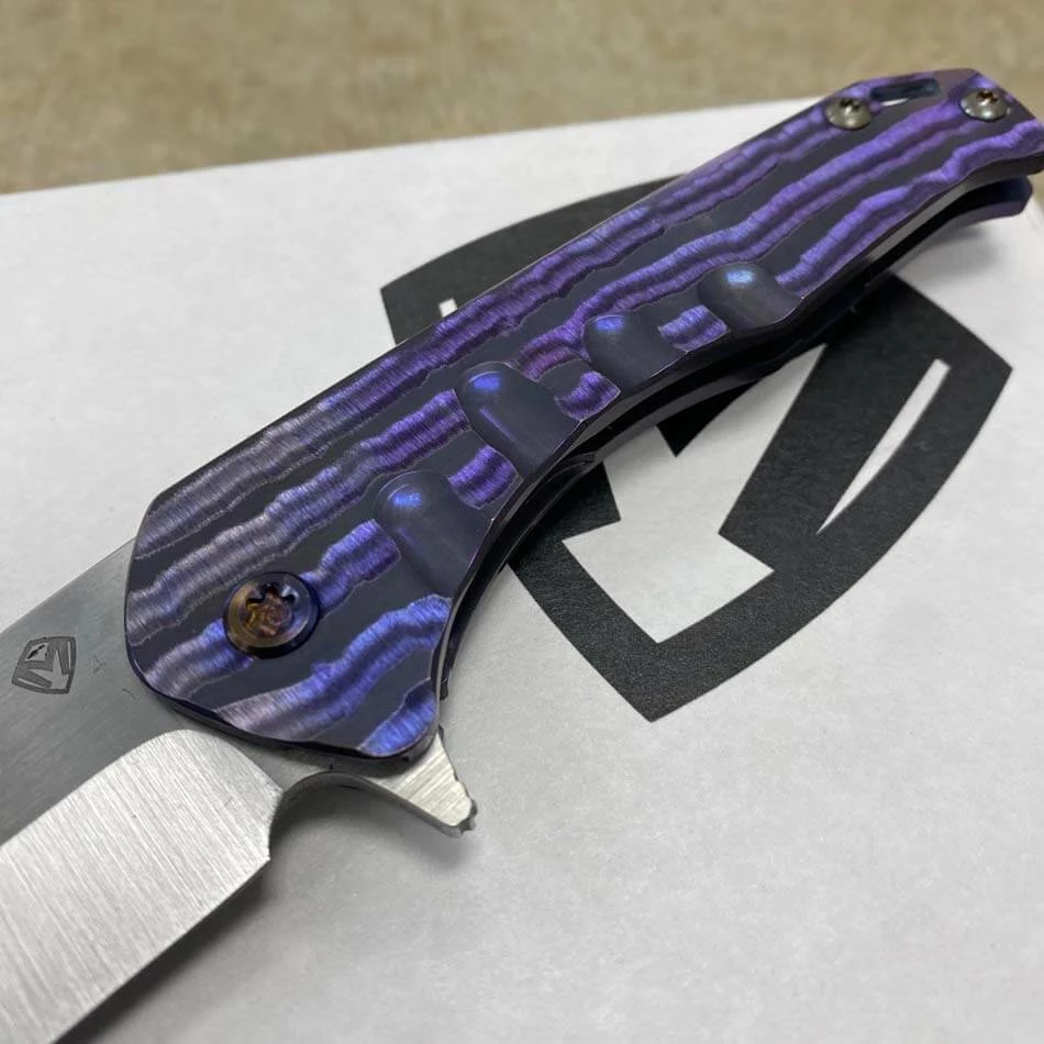 Medford Praetorian Slim Flipper 3.25" S35VN SATIN Drop Point Blade Violet Bark Handles Knife 301-037 - Image 4