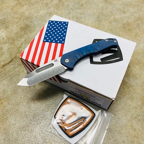 Medford Praetorian Slim 3.25" Tumbled Tanto Blue Knife 08-103