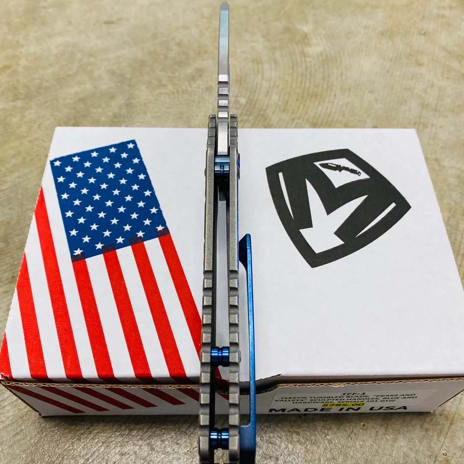 Medford TFF-1 S35VN 4" Tumbled Blade Peaks And Valleys Handles Blue Ano Hardware Knife 101-010 - Image 8