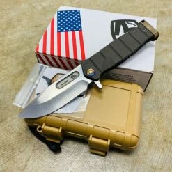 Medford USMC Fighter Flipper 4.25" S35VN SATIN Blade, Bronze BEAD BLASTED Handles,Flamed Polished Hardware Knife 04-023