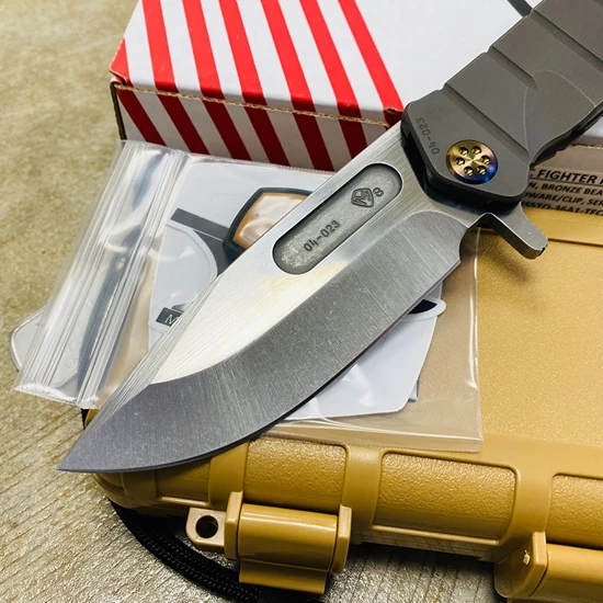 Medford USMC Fighter Flipper 4.25" S35VN SATIN Blade, Bronze BEAD BLASTED Handles,Flamed Polished Hardware Knife 04-023 - Image 2