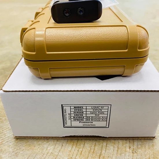 Medford USMC Fighter Flipper 4.25" S35VN SATIN Blade, Bronze BEAD BLASTED Handles,Flamed Polished Hardware Knife 04-023 - Image 8