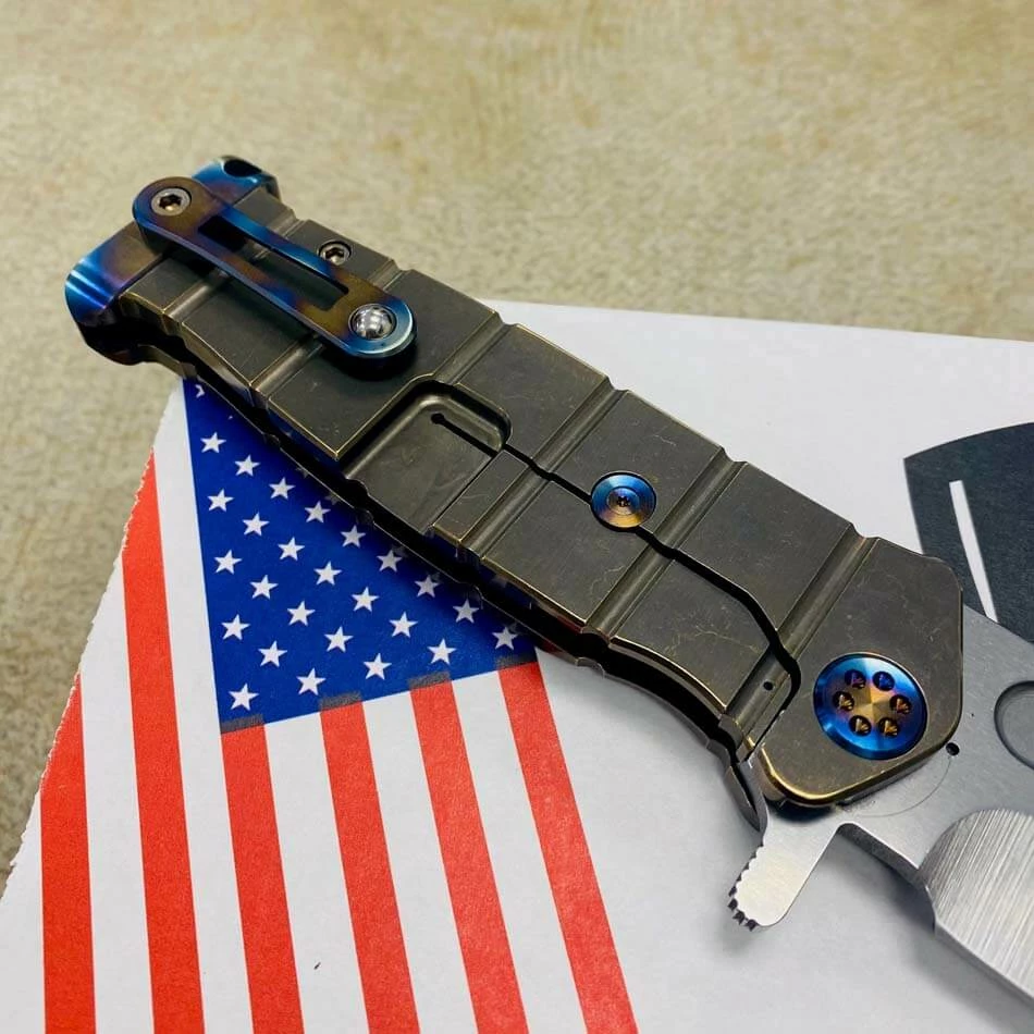 Medford USMC Fighter Flipper 4.25" Magnacut Blade Bronze Handles, Flamed Hardware Knife 203-303 Blade Show 2023 - Image 7