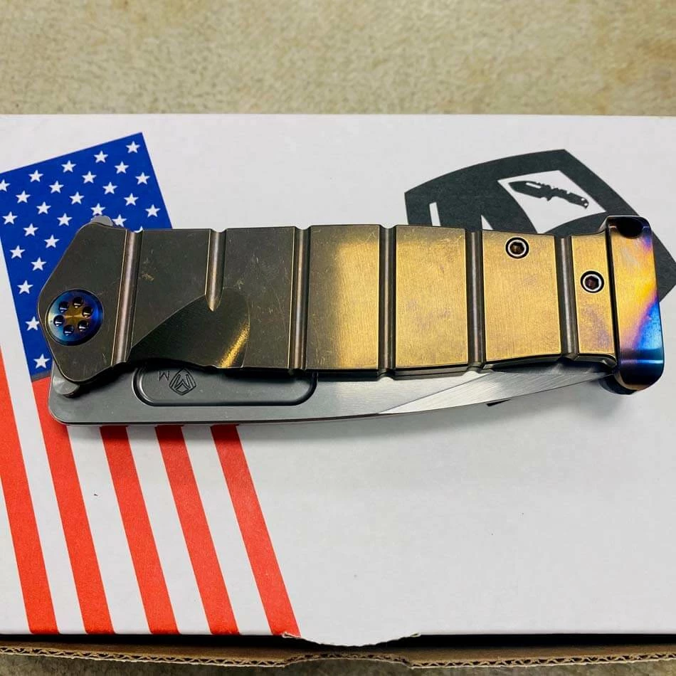 Medford USMC Fighter Flipper 4.25" Magnacut Blade Bronze Handles, Flamed Hardware Knife 203-303 Blade Show 2023 - Image 8