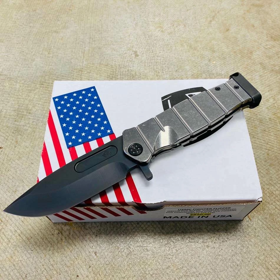 Medford USMC Fighter Flipper 4.25" S35VN PVD Blade Tumbled Handles PVD Hardware Knife 107-172 - Image 2