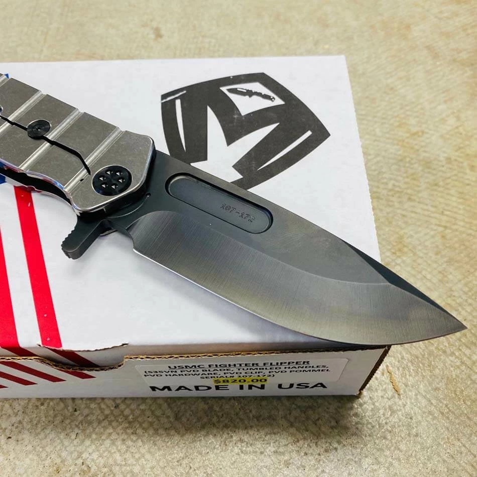 Medford USMC Fighter Flipper 4.25" S35VN PVD Blade Tumbled Handles PVD Hardware Knife 107-172 - Image 6