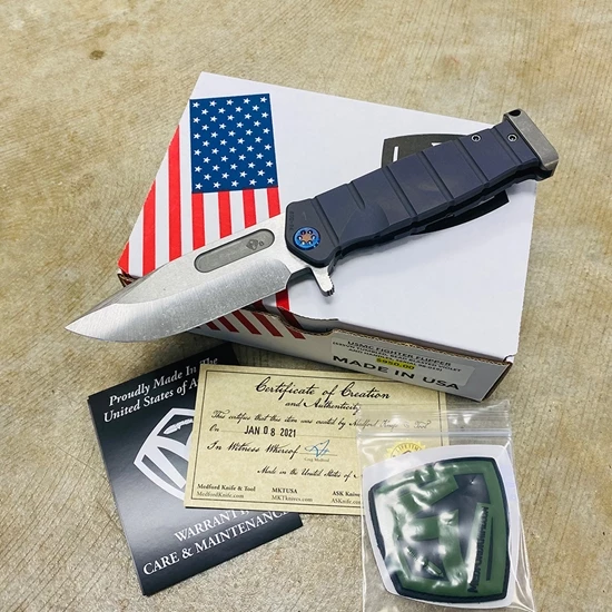 Medford USMC Fighter Flipper 4.25" S35VN SATIN Blade, Violet BEAD BLASTED Handles Knife 98-019