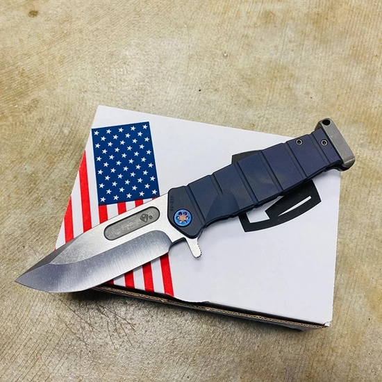Medford USMC Fighter Flipper 4.25" S35VN SATIN Blade, Violet BEAD BLASTED Handles Knife 98-019 - Image 2