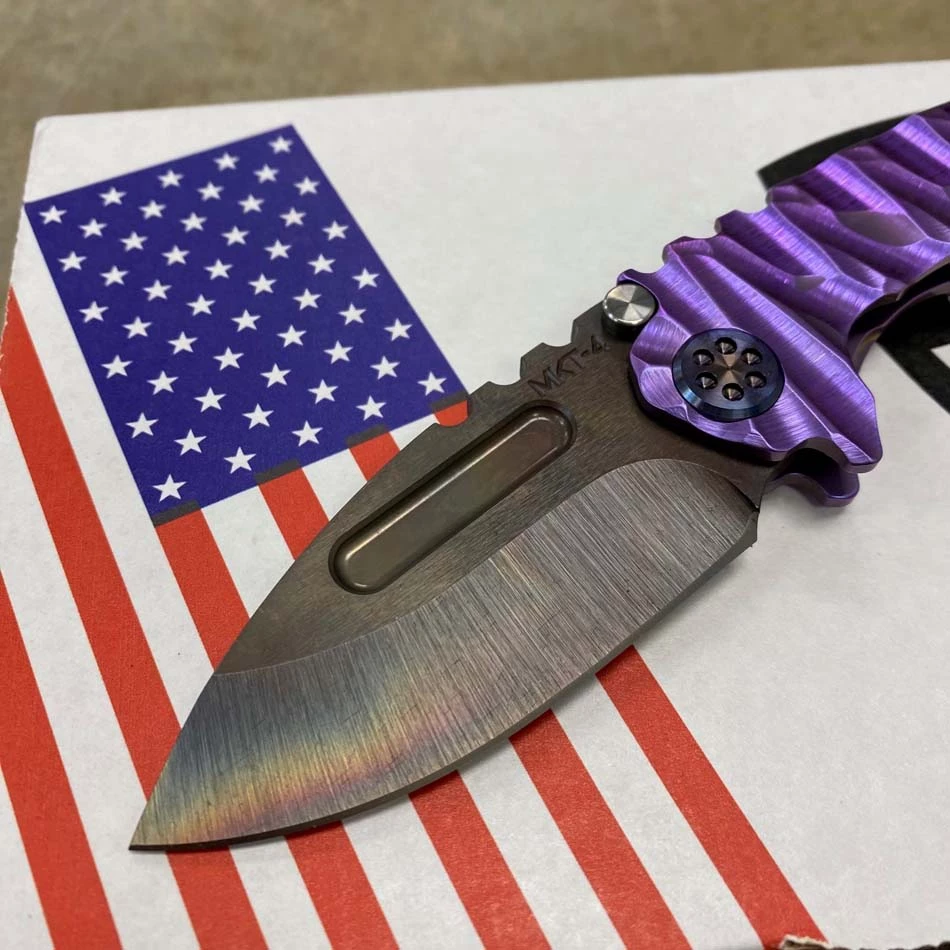 Medford Micro Praetorian T S35VN 2.8" Vulcan Drop Point Violet Predator Handles, Blue To Violet Hardware Clip Knife Serial 306-089 - Image 3