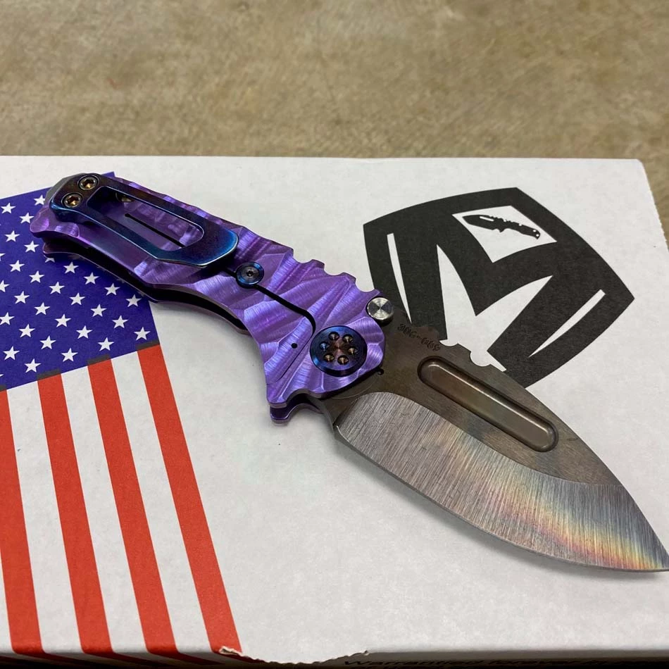 Medford Micro Praetorian T S35VN 2.8" Vulcan Drop Point Violet Predator Handles, Blue To Violet Hardware Clip Knife Serial 306-089 - Image 5