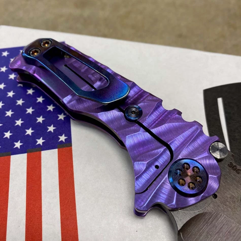 Medford Micro Praetorian T S35VN 2.8" Vulcan Drop Point Violet Predator Handles, Blue To Violet Hardware Clip Knife Serial 306-089 - Image 7