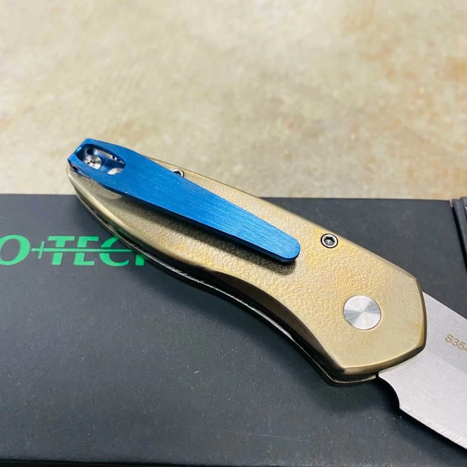 ProTech 2022 Sprint Custom 2" Titanium Frame With Bronze Anodize Abalone Inlay Abalone Button Blue Titanium Clip Stonewash S35Vn Blade Knife - Image 6