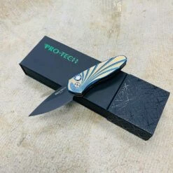 ProTech 2952 Sprint 2" Titanium With 3D CNC Engraved Pattern Pearl Inlay Push Button Auto Knife