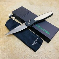 Protech 3451 Newport 3" Tuxedo Black Handle Ivory Micarta Inlay Auto Knife