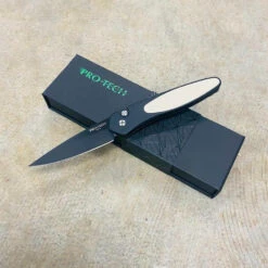 Protech 3452 Newport 3" Tuxedo Black Blade Black Handle Ivory Micarta Inlay Auto Knife