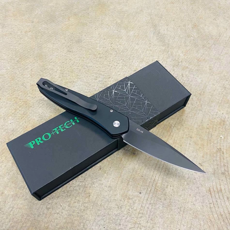 Protech 3452 Newport 3" Tuxedo Black Blade Black Handle Ivory Micarta Inlay Auto Knife - Image 4