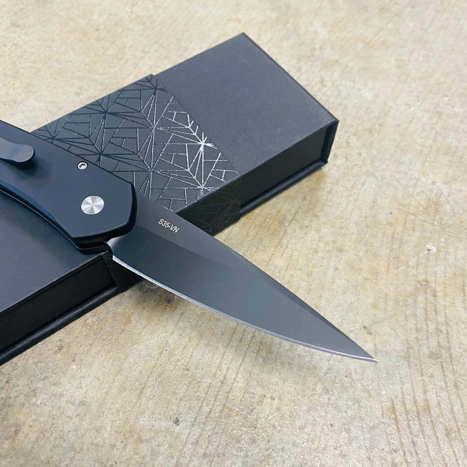 Protech 3452 Newport 3" Tuxedo Black Blade Black Handle Ivory Micarta Inlay Auto Knife - Image 5