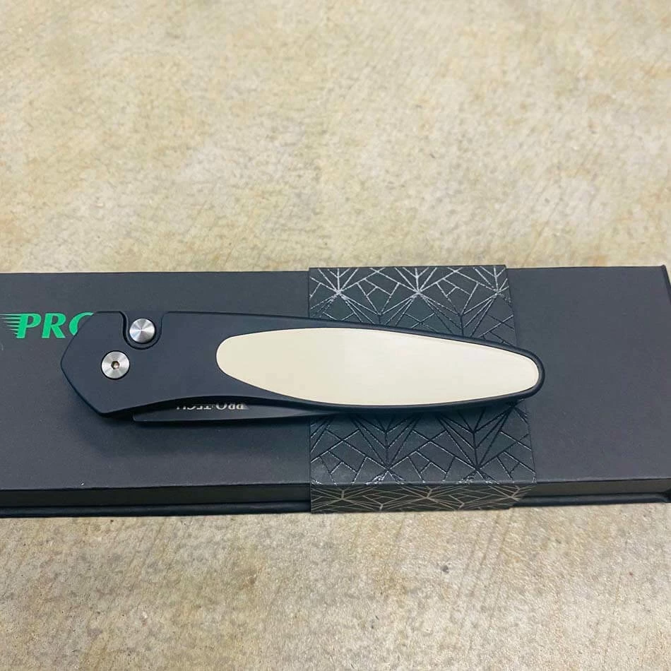 Protech 3452 Newport 3" Tuxedo Black Blade Black Handle Ivory Micarta Inlay Auto Knife - Image 7