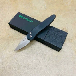 Protech 3605 Half-Breed 2" Auto Black Handle Stonewash Blade Plain Edge Auto Knife