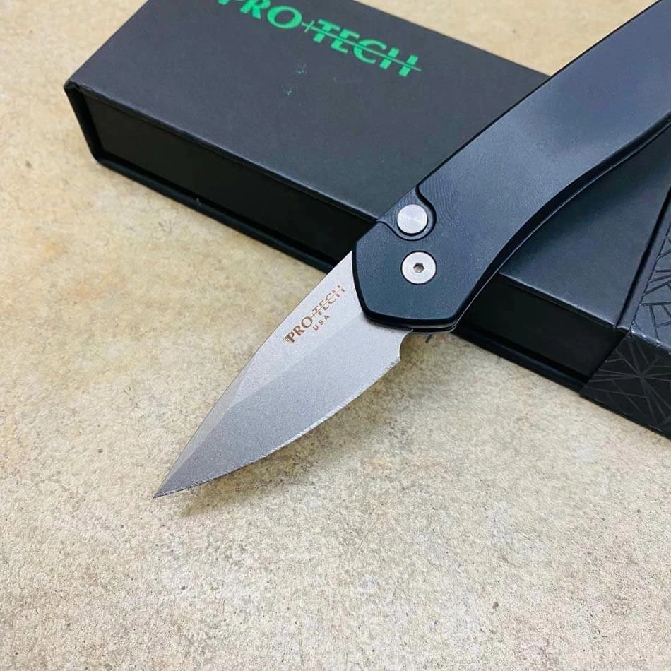 Protech 3605 Half-Breed 2" Auto Black Handle Stonewash Blade Plain Edge Auto Knife - Image 2