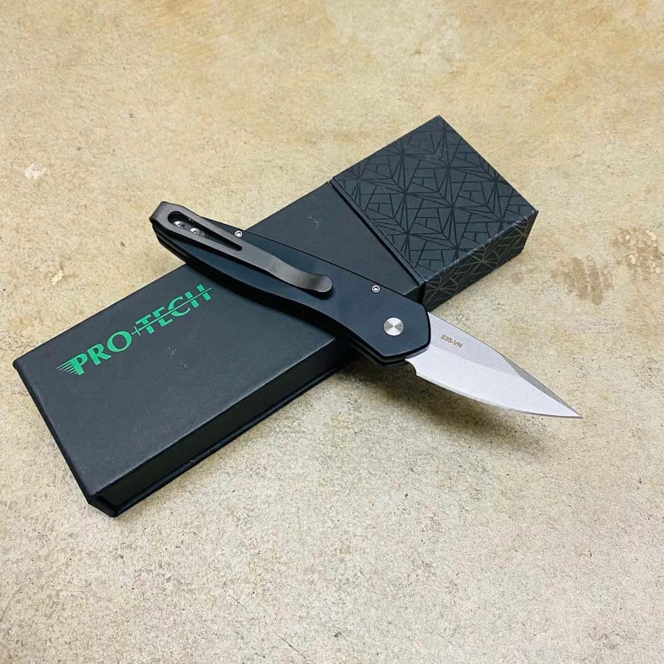 Protech 3605 Half-Breed 2" Auto Black Handle Stonewash Blade Plain Edge Auto Knife - Image 4