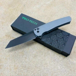Protech 5206-GREY Malibu Solid GREY Textured Handles CPM-20CV DLC Reverse Tanto Blade Folding Knife BLADE SHOW 2023