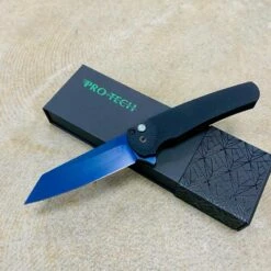 Protech 5206-SWB Malibu Textured Black Handles, Black Deep Carry Clip, Sapphire Blue Reverse Tanto 20CV Blade, 3.25" Plain Edge Knife BLADE SHOW 2023