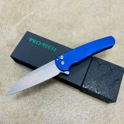 Protech 5301-BLUE Malibu Solid BLUE Handles, Deep Carry Clip, Stonewash Wharncliffe Magnacut Blade, 3.25" Plain Edge Knife BLADE SHOW 2023
