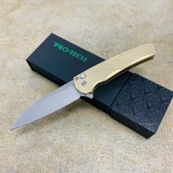 Protech 5311 Malibu Stonewash Wharncliffe Magnacut Textured Bronze AL Mosaic Pin Folding Knife