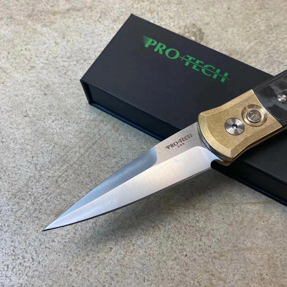 Protech 7114 Fat Carbon Black Camo Inlays Godson 3.15" Satin 154-CM Blade Auto Knife - Image 2