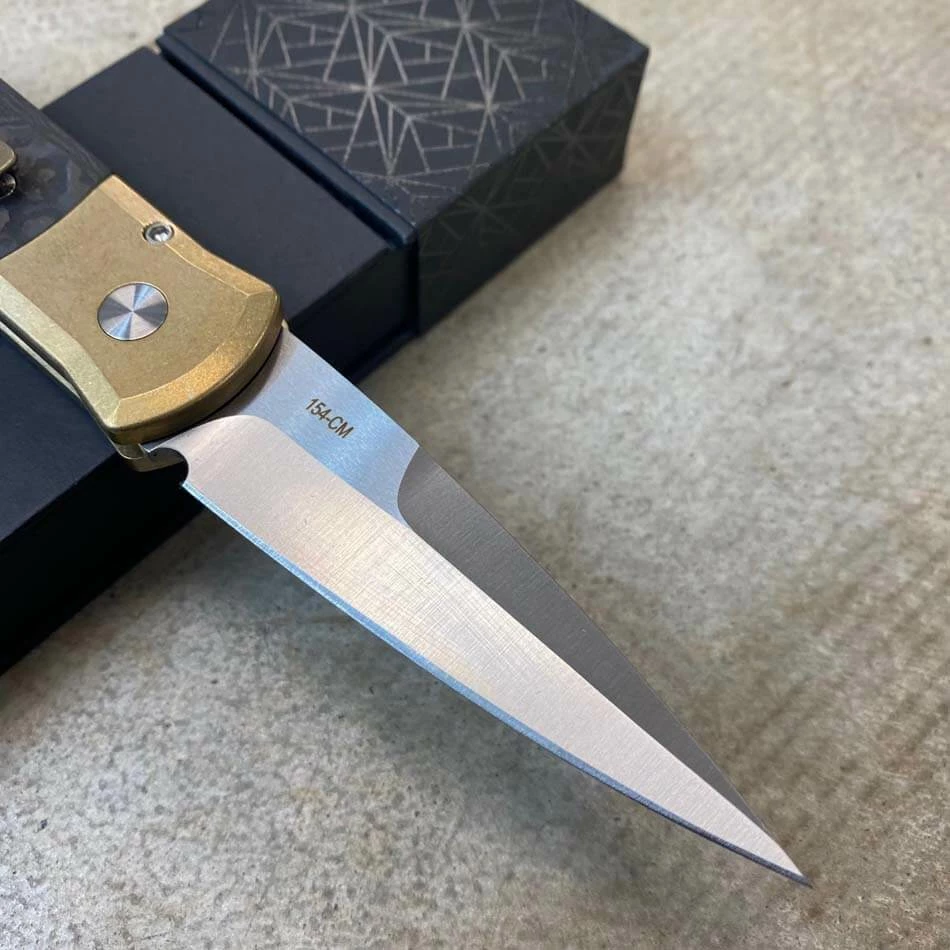 Protech 7114 Fat Carbon Black Camo Inlays Godson 3.15" Satin 154-CM Blade Auto Knife - Image 5