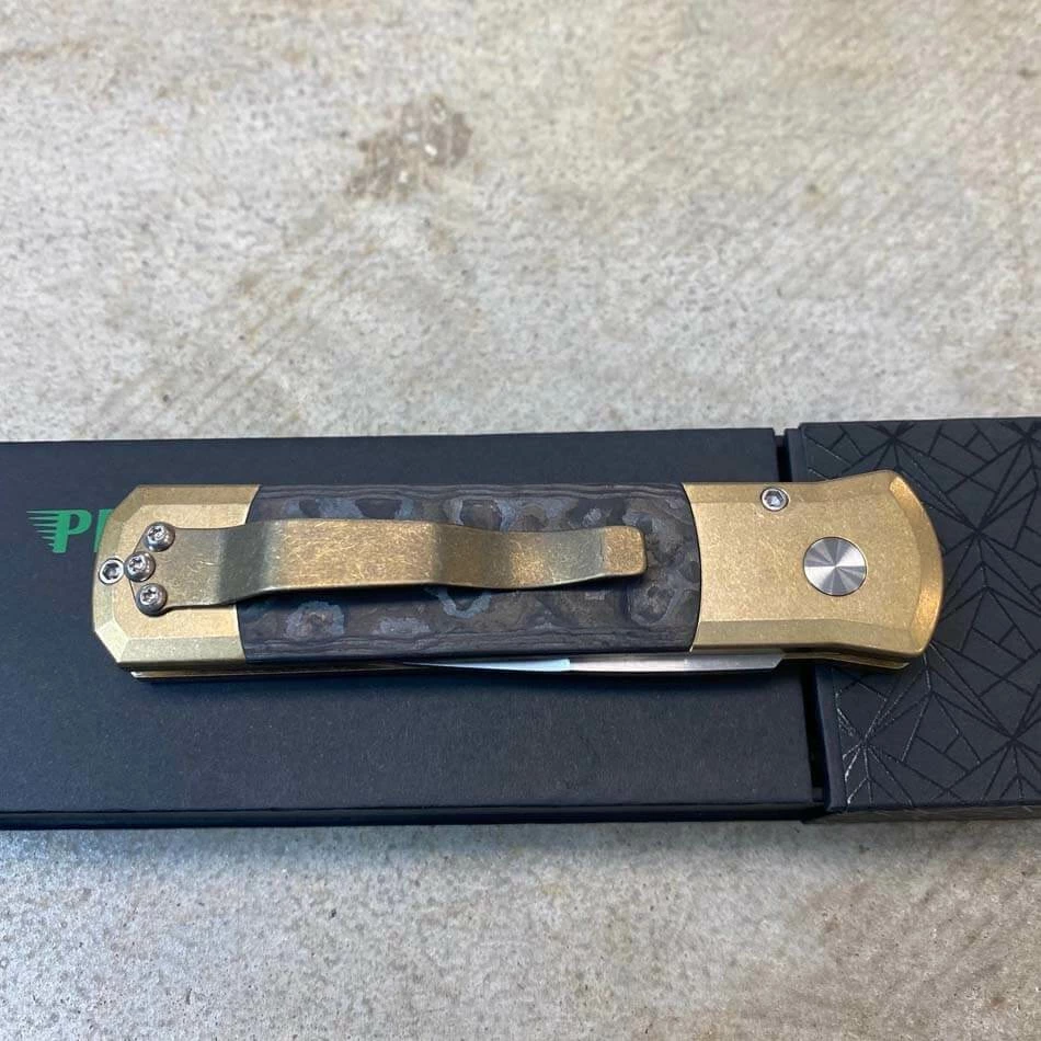 Protech 7114 Fat Carbon Black Camo Inlays Godson 3.15" Satin 154-CM Blade Auto Knife - Image 8