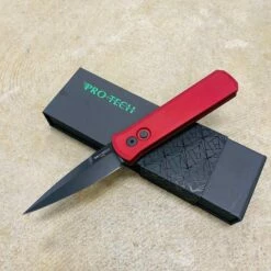 Protech 721-RED Godson 3.15" Solid Red Handles Black Blade Plain Edge Automatic Knife