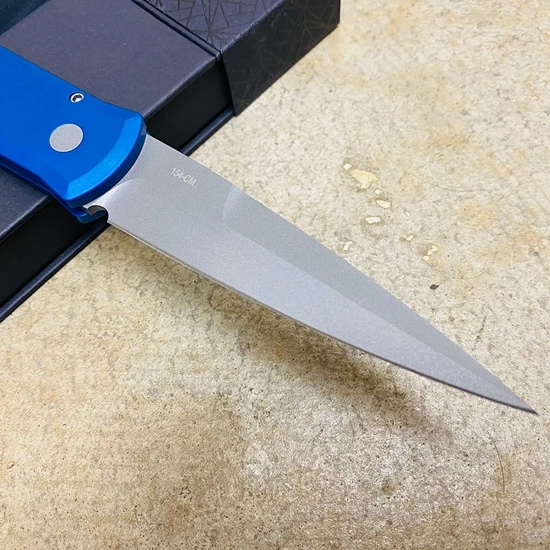 PROTECH 920-BLUE Godfather Satin 4" Solid Blue Handle Blasted Blade Knife - Image 5