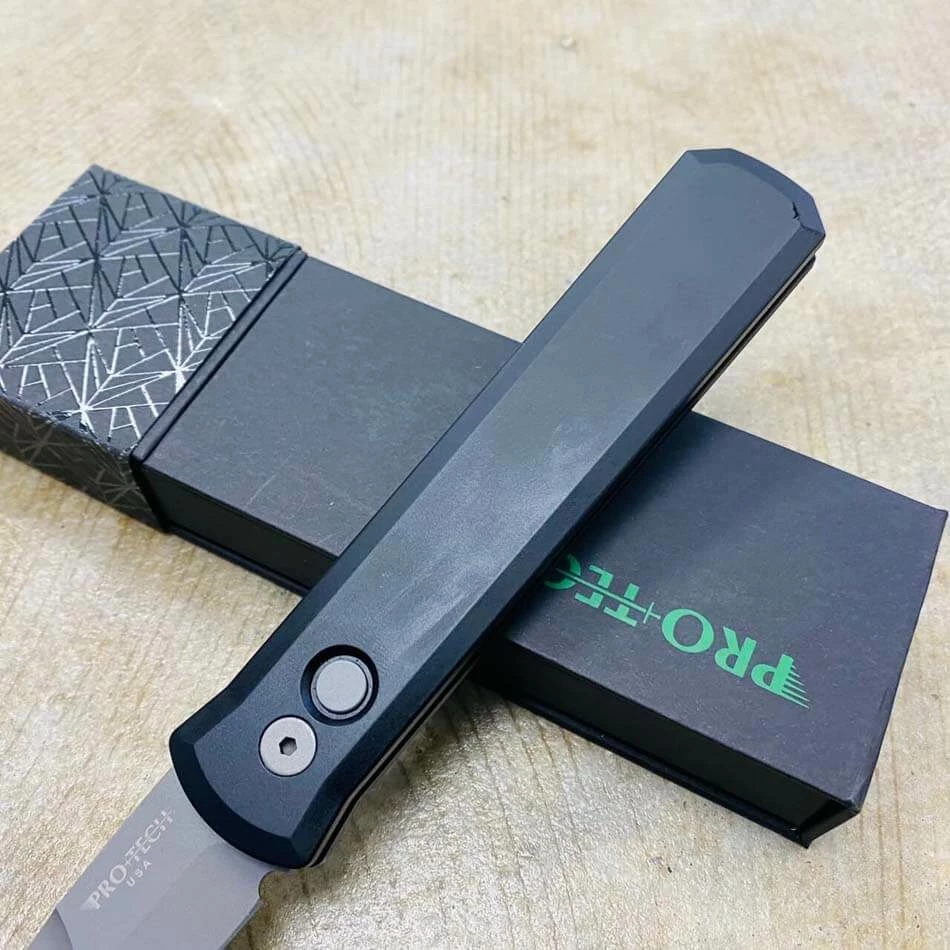 PROTECH 920 Godfather Satin 4" Solid Black Handle Blasted Blade Knife - Image 3