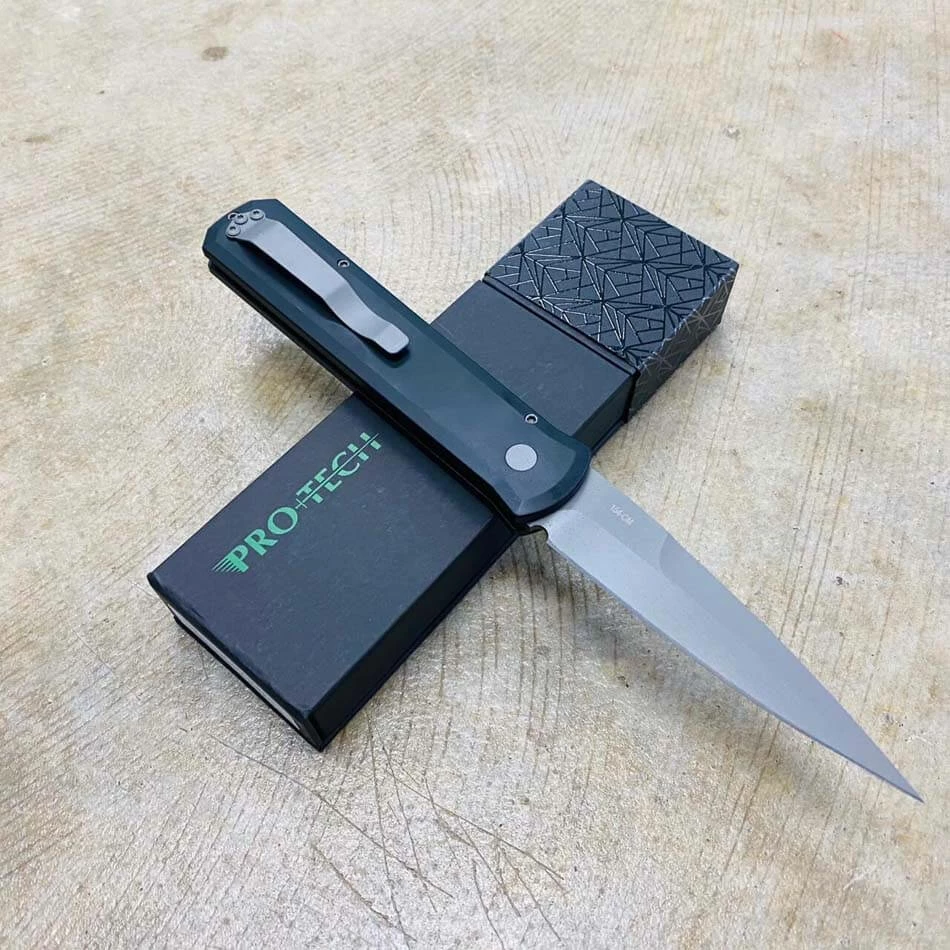 PROTECH 920 Godfather Satin 4" Solid Black Handle Blasted Blade Knife - Image 4