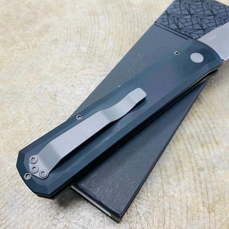 PROTECH 920 Godfather Satin 4" Solid Black Handle Blasted Blade Knife - Image 6