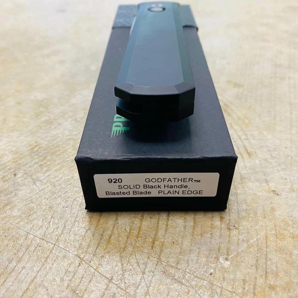 PROTECH 920 Godfather Satin 4" Solid Black Handle Blasted Blade Knife - Image 7