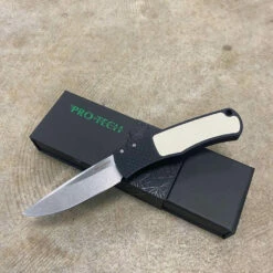 ProTech BR-1.51 Auto 3.125" Whiskers Magic Bolster Tuxedo Black Handle With Ivory Inlay Knife