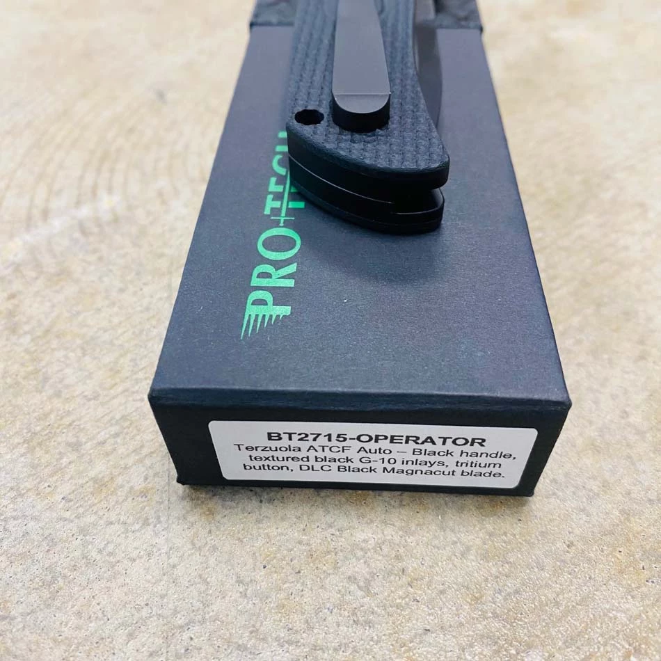 Protech BT2715-Operator ATCF Terzuola 3.5" Sterile With No Markings, Black Handle, 3D Ti Clip, Textured Black G10 Inlays, Tritium Button, DLC Black Magnacut Blade, Automatic Knife - Image 9