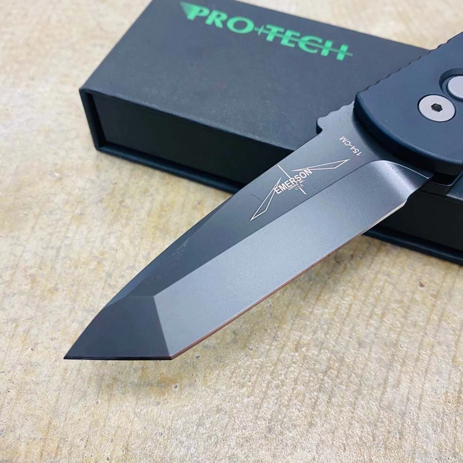ProTech E7T03 Emerson CQC7 3.25" Chisel Tanto Black Blade, Black Handle Auto Knife - Image 2
