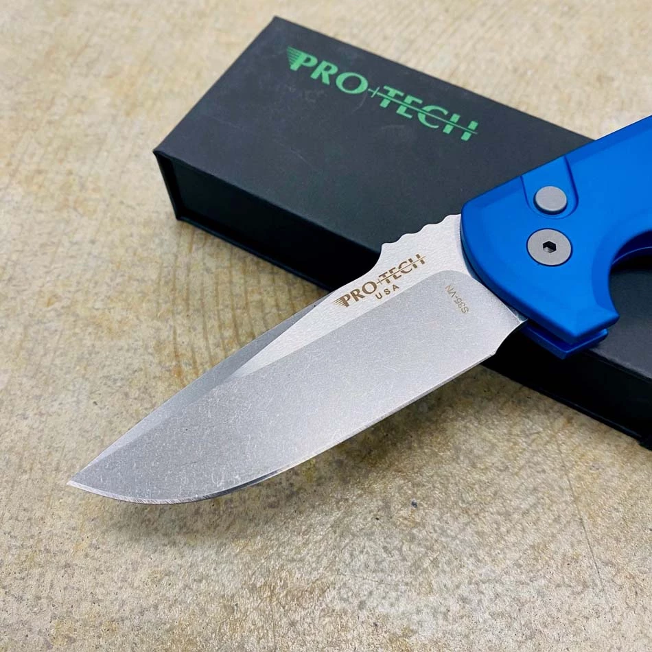 Protech LG301-BLUE Les George Rockeye 3.4" Stonewash CPM-S35VN Blade Solid Blue Handles Automatic Knife - Image 2