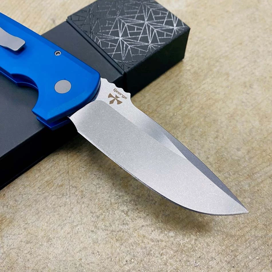 Protech LG301-BLUE Les George Rockeye 3.4" Stonewash CPM-S35VN Blade Solid Blue Handles Automatic Knife - Image 5