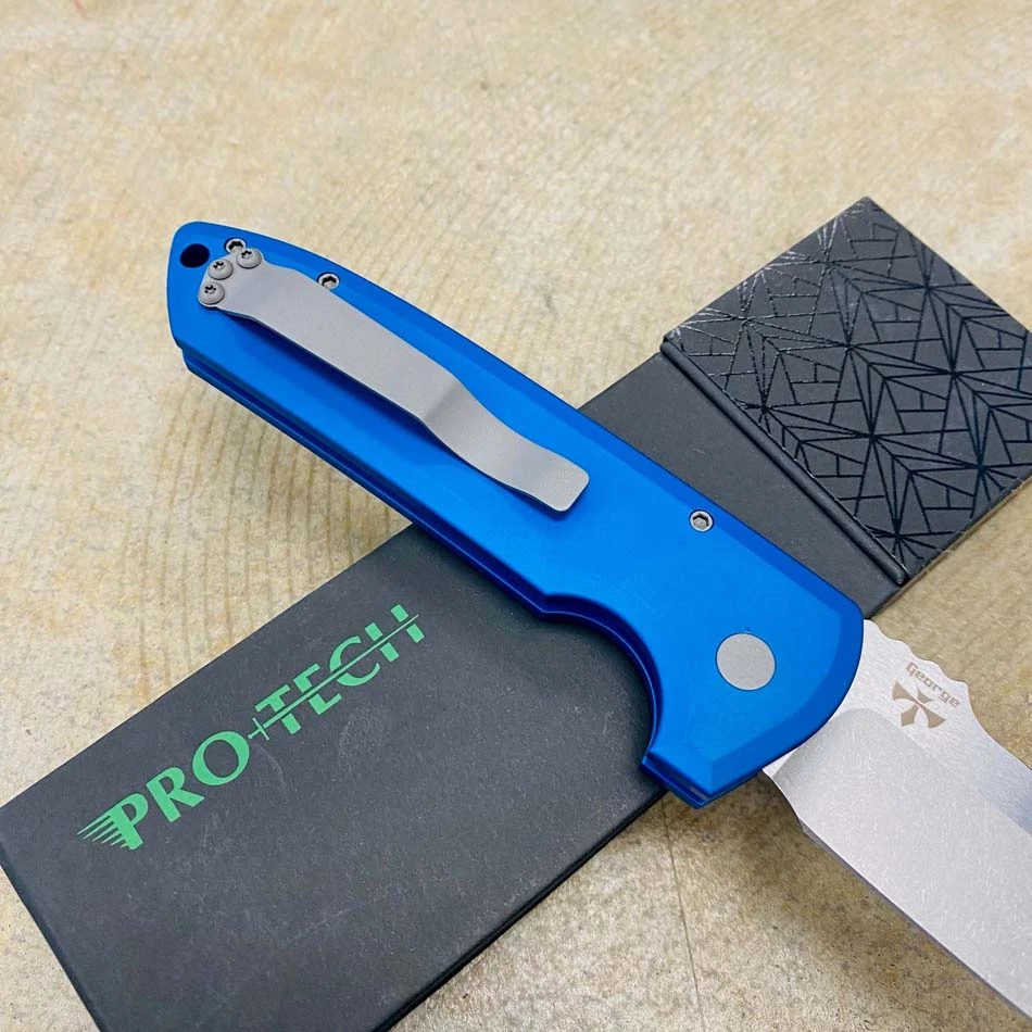 Protech LG301-BLUE Les George Rockeye 3.4" Stonewash CPM-S35VN Blade Solid Blue Handles Automatic Knife - Image 6