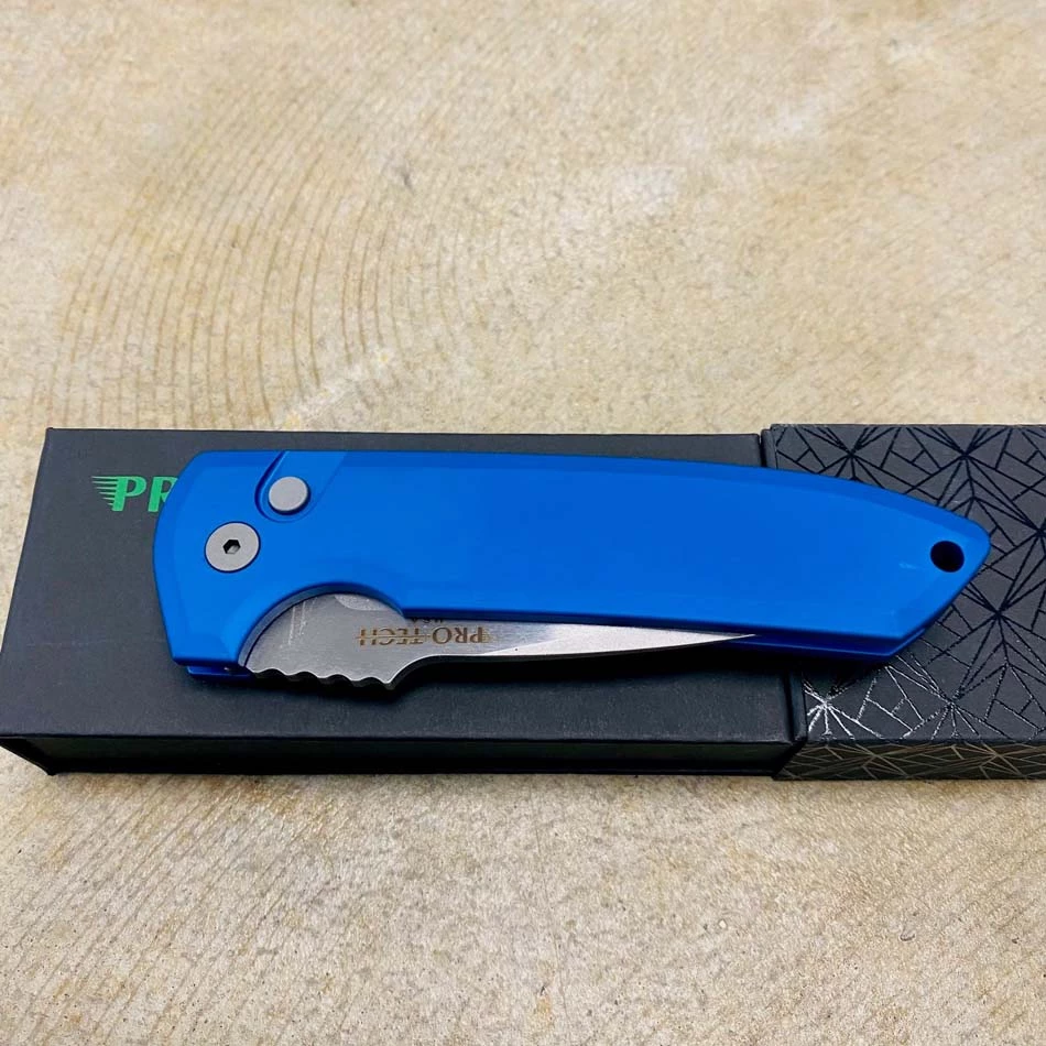 Protech LG301-BLUE Les George Rockeye 3.4" Stonewash CPM-S35VN Blade Solid Blue Handles Automatic Knife - Image 7