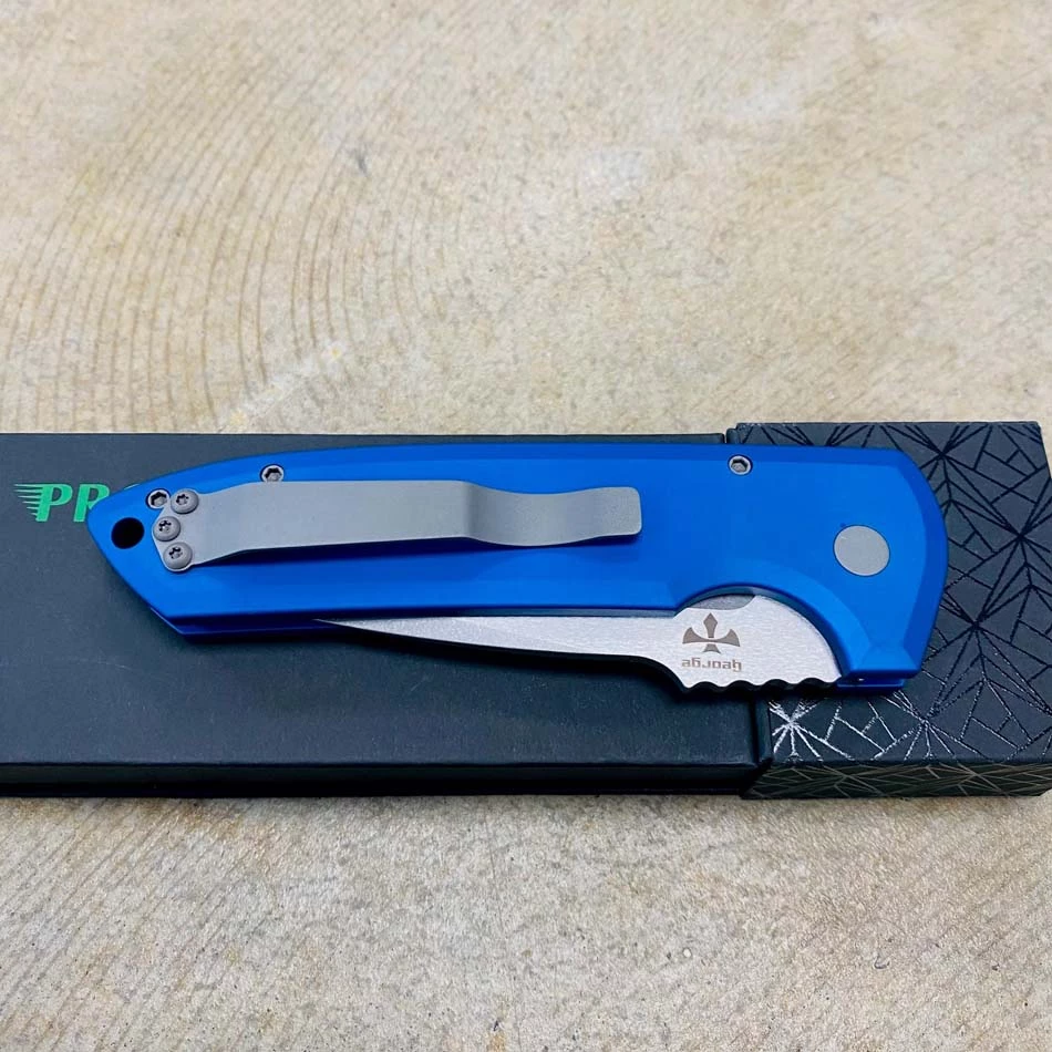Protech LG301-BLUE Les George Rockeye 3.4" Stonewash CPM-S35VN Blade Solid Blue Handles Automatic Knife - Image 8
