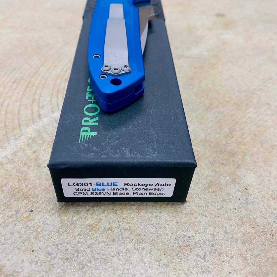 Protech LG301-BLUE Les George Rockeye 3.4" Stonewash CPM-S35VN Blade Solid Blue Handles Automatic Knife - Image 9