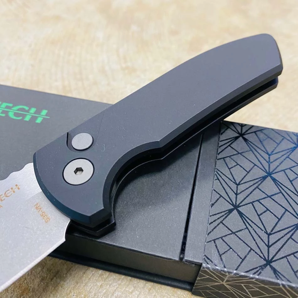 Protech LG401 Les George SBR Short Bladed Rockeye AUTO Folding Knife 2.5" S35VN Smooth Black Handles Stonewash Blade, Blasted Hardware - Image 3