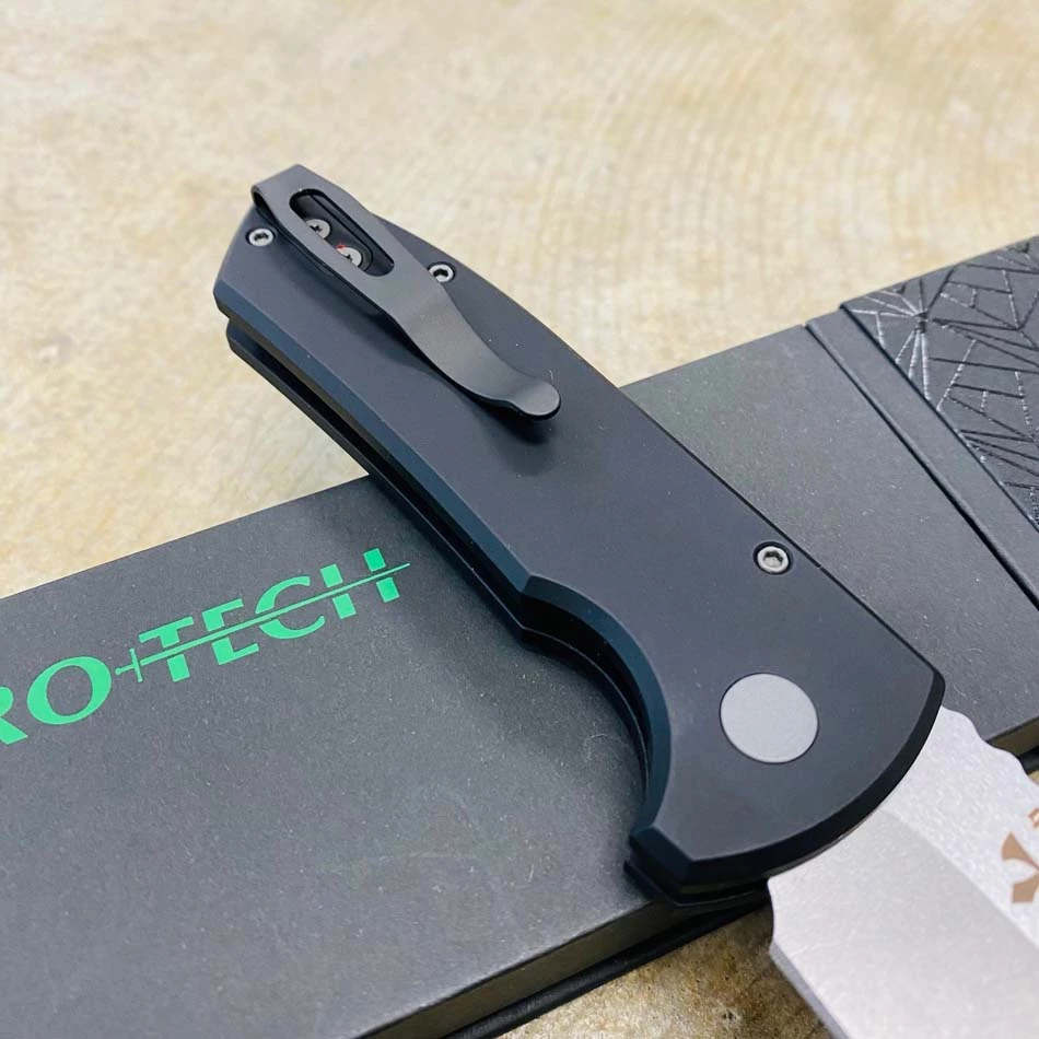 Protech LG401 Les George SBR Short Bladed Rockeye AUTO Folding Knife 2.5" S35VN Smooth Black Handles Stonewash Blade, Blasted Hardware - Image 6